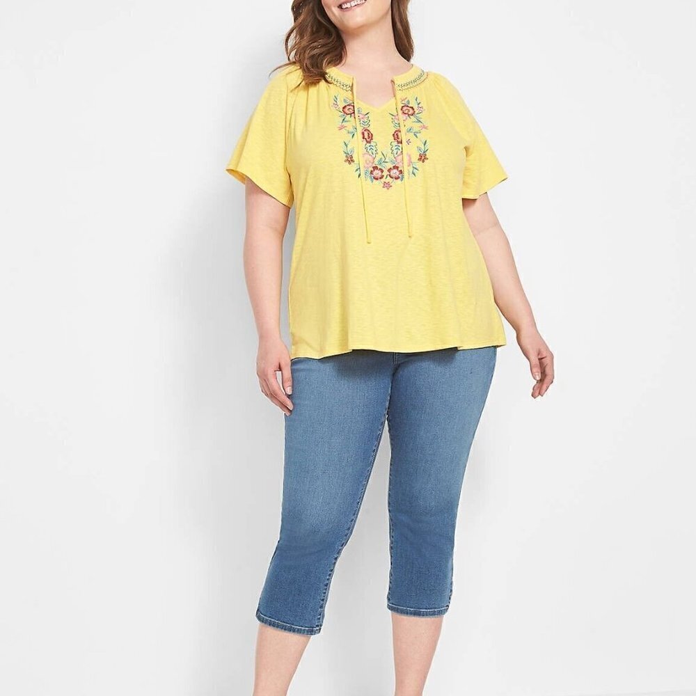 Lane Bryant Keyhole Embroidered Raglan Sleeve Top Cottagecore  1X